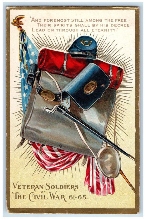 c1910's Veteran Soldiers The Civil War Patriotic Embossed Antique Postcard