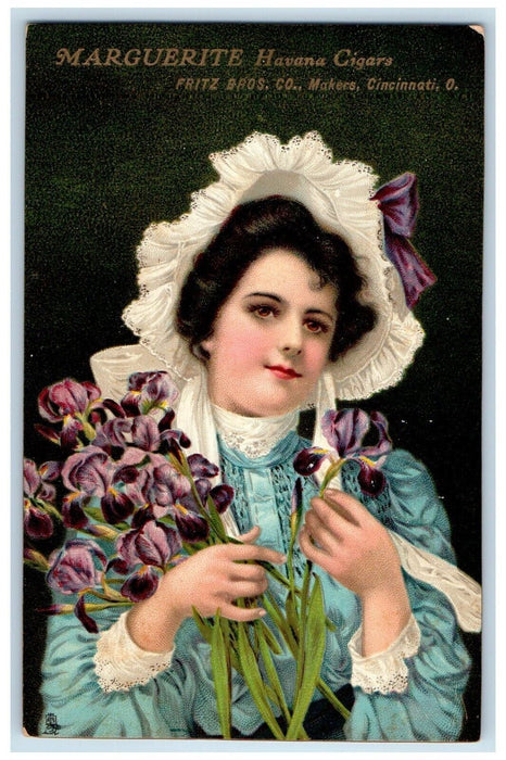 Marguerite Havana Cigars Pretty Woman Bonnet Flowers Advertising Postcard