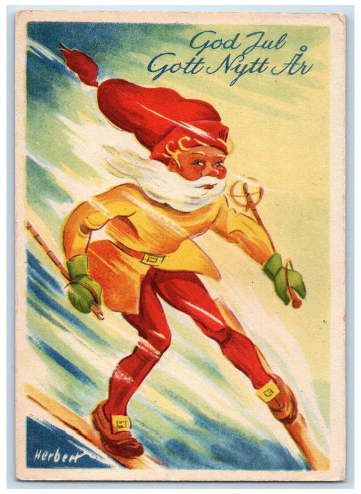 c1910's Merry Christmas New Year Sledding Herbert Unposted Antique Postcard