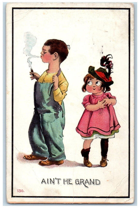 1912 Child Smoking Cigar Ain't He Grand Indiana PA Posted Antique Postcard