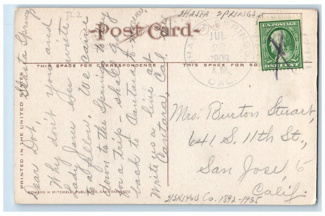 1909 Mossbrae Falls California Shasta Route Shasta Springs Waterfalls Postcard