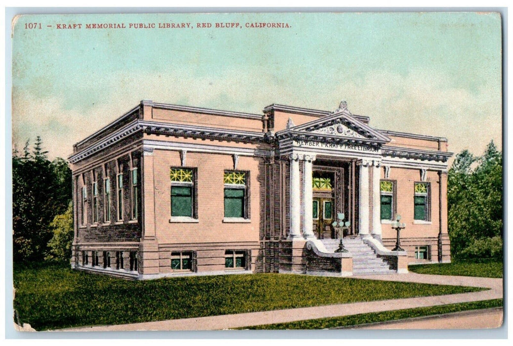 1909 Kraft Memorial Public Library Building Red Bluff California Posted Postcard