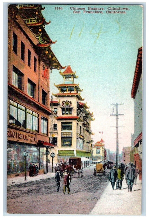 1915 Chinese Bazaars Chinatown Horse Carriage San Francisco California Postcard