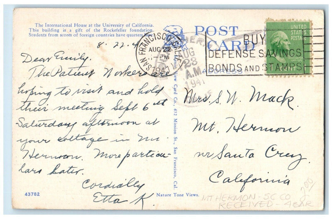 1941 International House University California Berkeley California CA Postcard