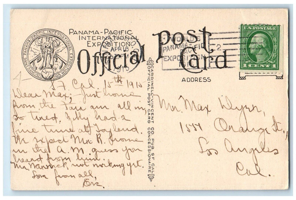 1915 Tower Progress Scintillator San Francisco California CA Panama-Pac Postcard