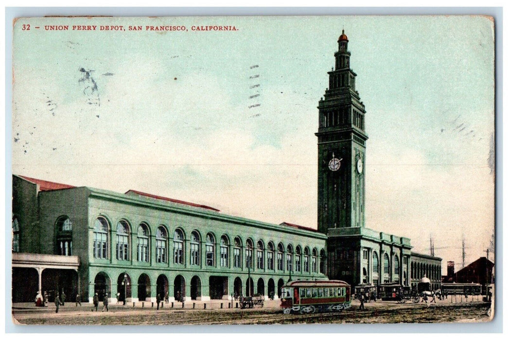 1908 Union Ferry Depot Streetcar Exterior San Francisco California CA Postcard