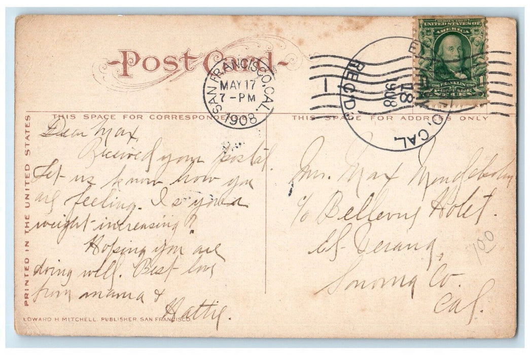 1908 Union Ferry Depot Streetcar Exterior San Francisco California CA Postcard