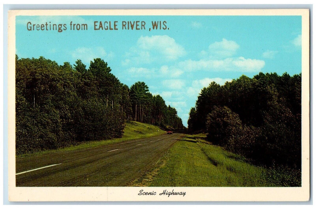 1960 Greetings From Eagle River Wisconsin Banner WI Road Street Vintage Postcard