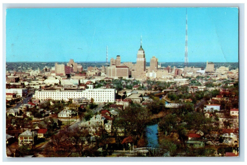 1960 Aerial View Skyline Beautiful San Antonio Texas TX Vintage Antique Postcard