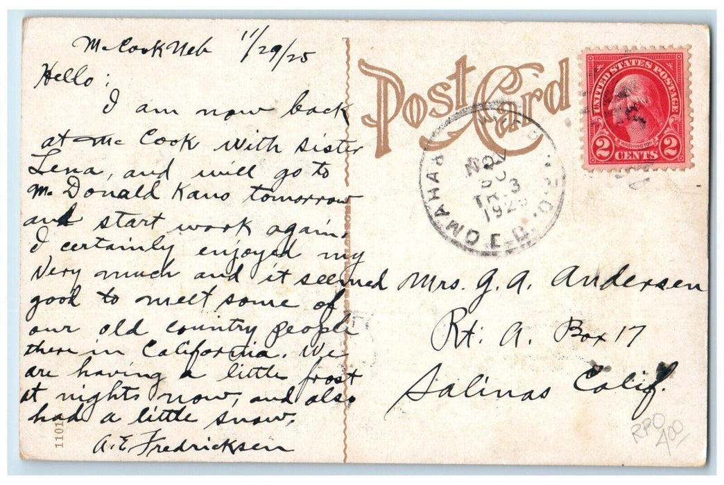 1926 City Park Sidewalk Trees Field McCook Nebraska NE Vintage Antique Postcard