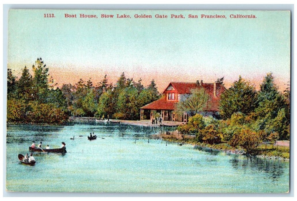 1915 Boat House Stow Lake Golden Gate Park San Francisco California CA Postcard