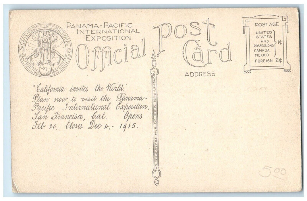 1910 North Elevation Machinery Hall Panama-Pacific California Souvenir Postcard
