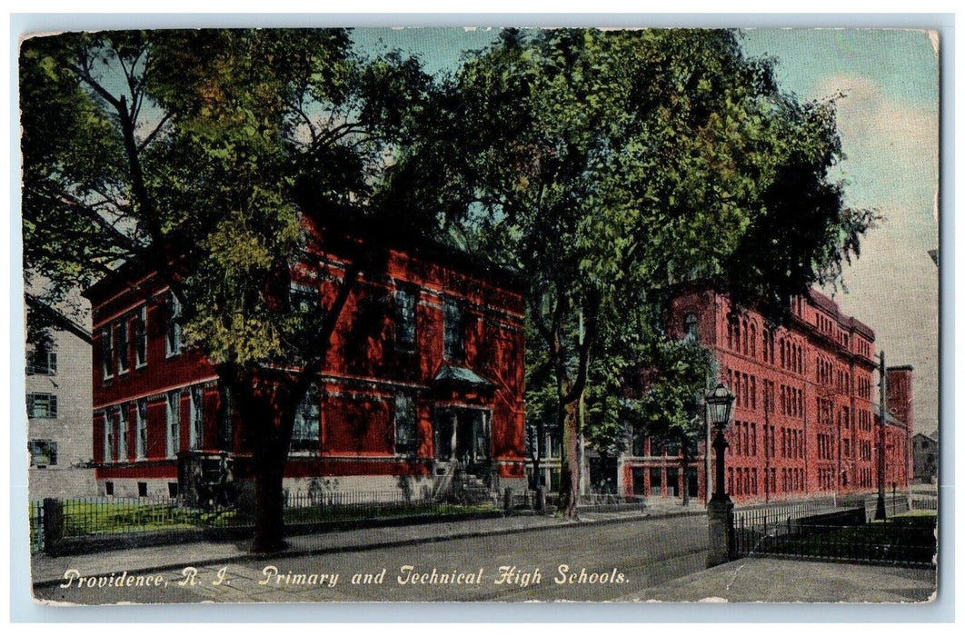 1913 Primary Technical High Schools Exterior Providence Rhode Island RI Postcard