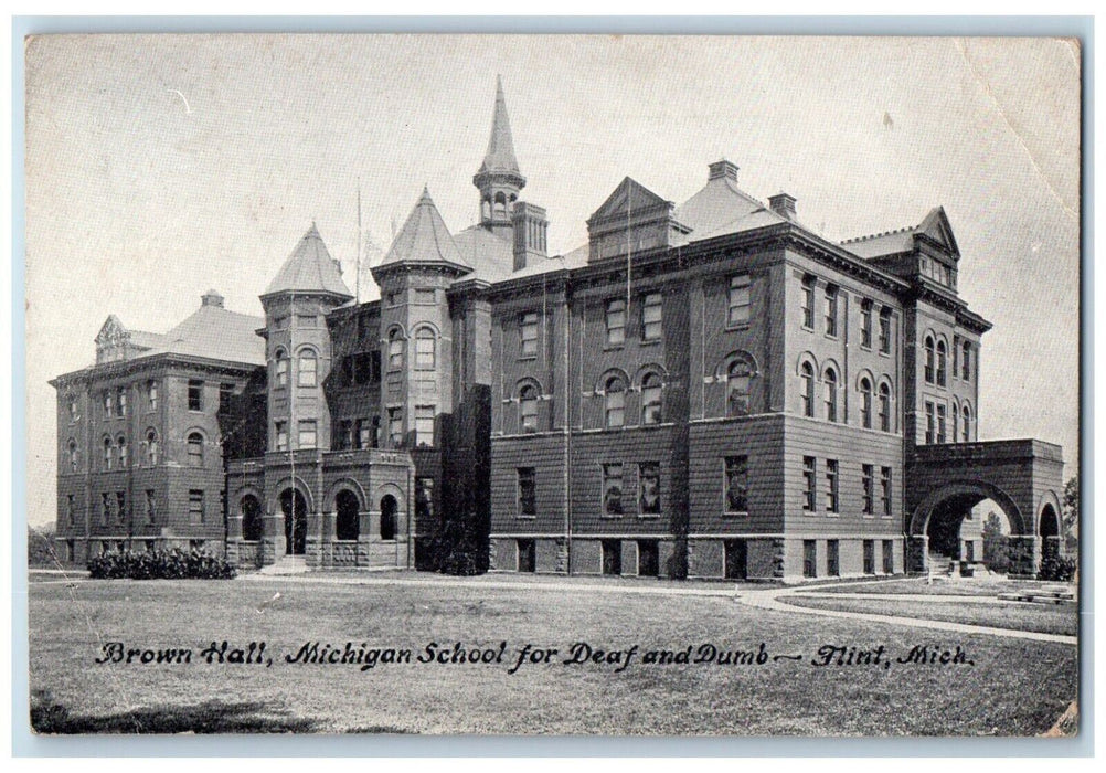 c1920 Brown Hall Michigan School Deaf Dumb Exterior Flint Michigan MI Postcard