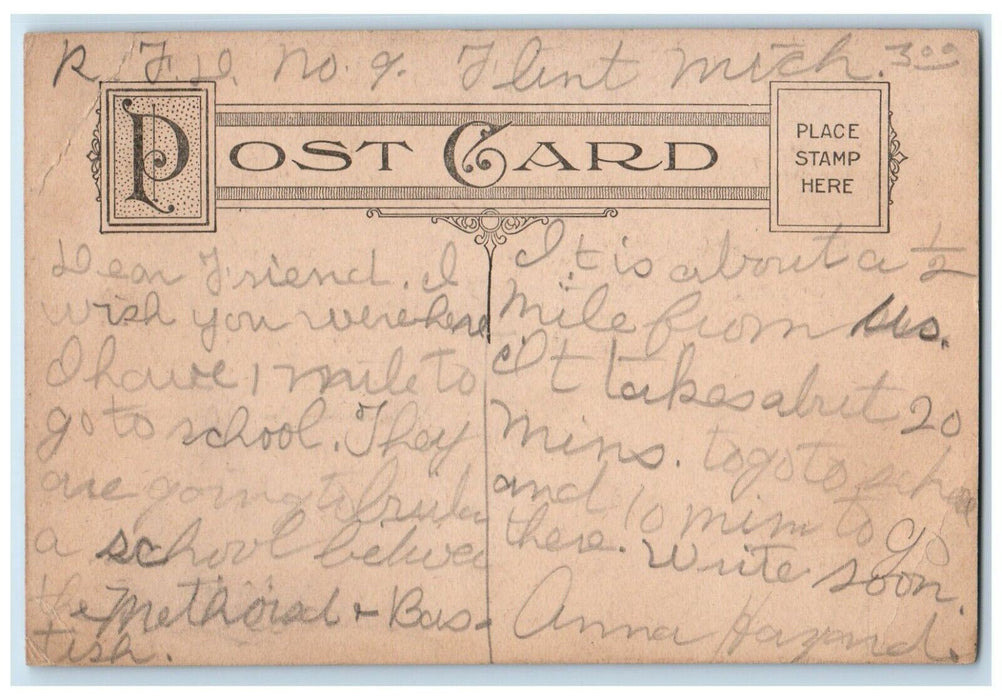 c1920 Brown Hall Michigan School Deaf Dumb Exterior Flint Michigan MI Postcard