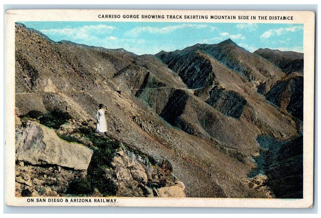 1931 Carriso Gorge Track Skirting Mountain San Diego Arizona Railway CA Postcard