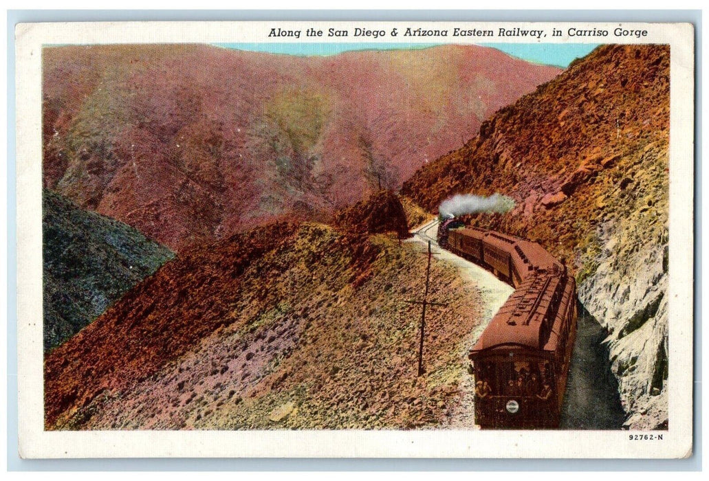1946 San Diego Arizona Eastern Railway Carriso Gorge Train California Postcard