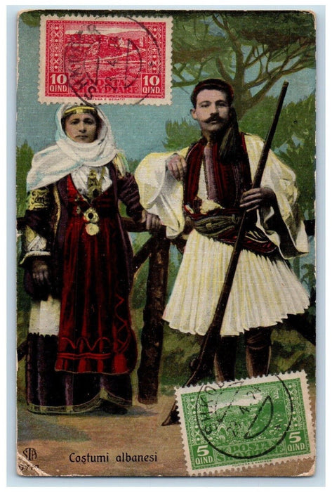 c1910's Couple Albania Traditional Costume Posted Antique Postcard