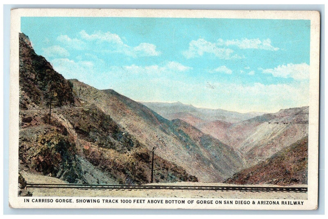 1938 Carriso Gorge Bottom San Diego Arizona Railway Mountain California Postcard