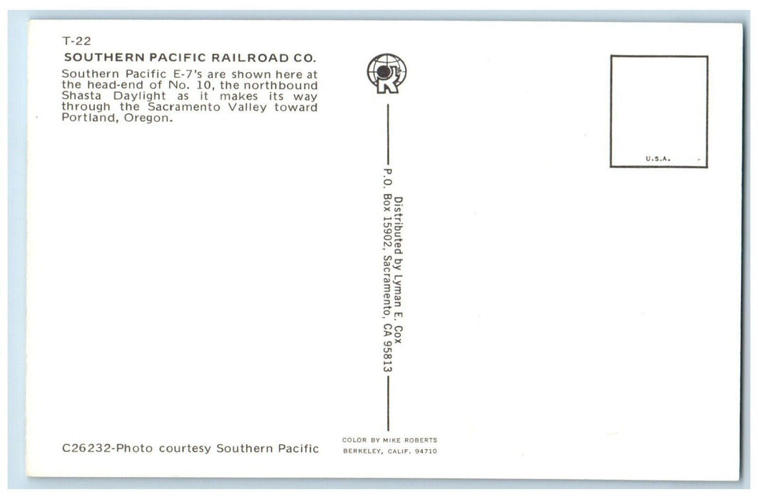 c1960 Southern Pacific Railroad CO. Shasta Daylight Portland Oregon OR Postcard