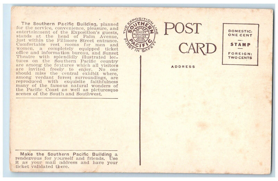 c1910 Southern Pacific Building Panama-Pacific San Francisco California Postcard