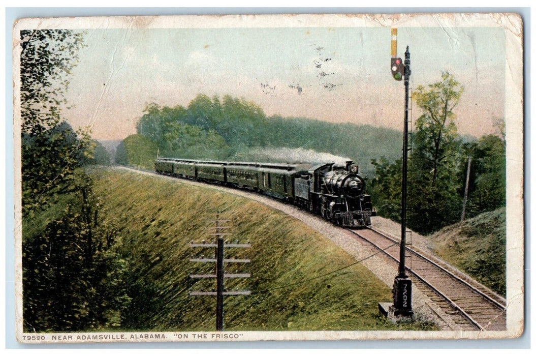 1918 On The Frisco Locomotive Train Adamsville Alabama AL Fred Harvey Postcard