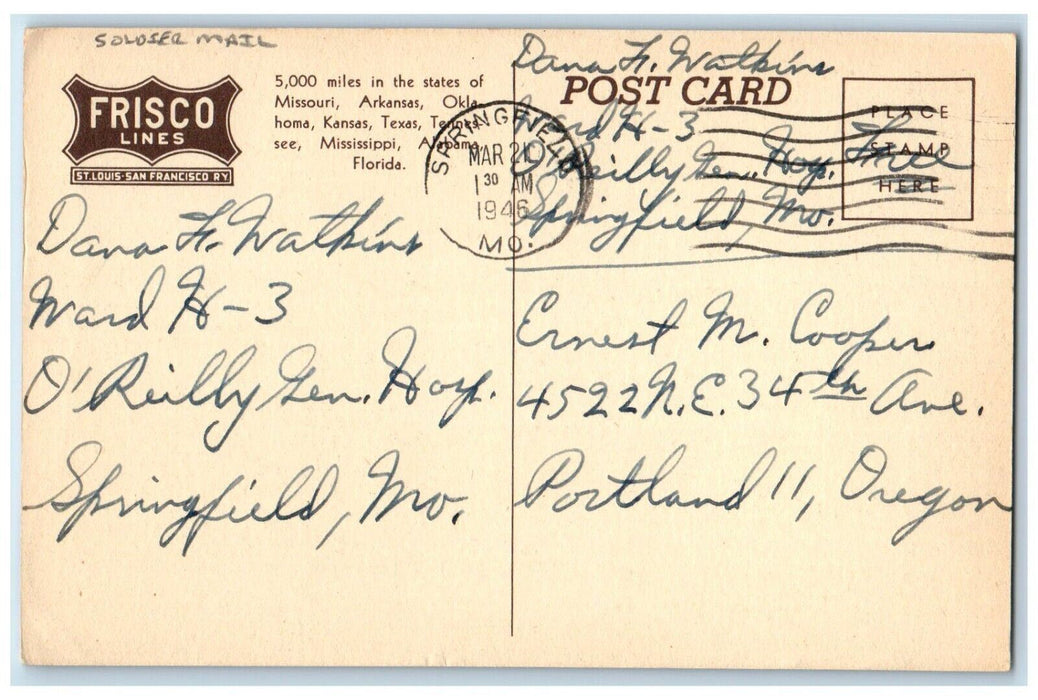 1946 Service Club O'Reilly General Hospital Ozarks Springfield Missouri Postcard