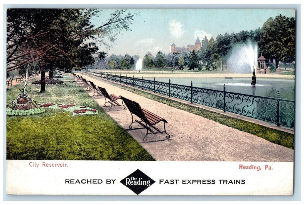 c1905 City Reservoir Fountain Reading Pennsylvania Railroad Advertising Postcard