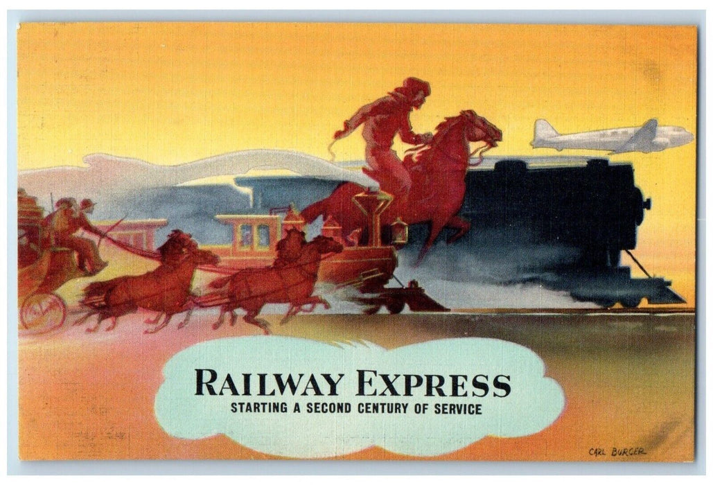 c1940 Railway Express Starting Second Century Service Iron Horse Carl Postcard