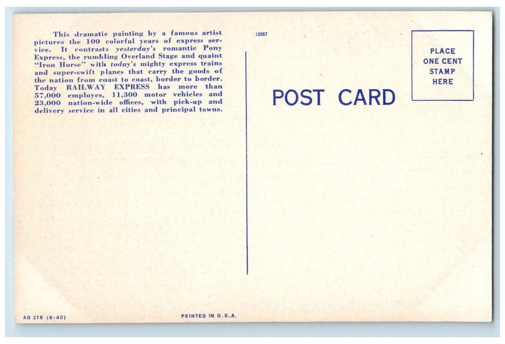c1940 Railway Express Starting Second Century Service Iron Horse Carl Postcard