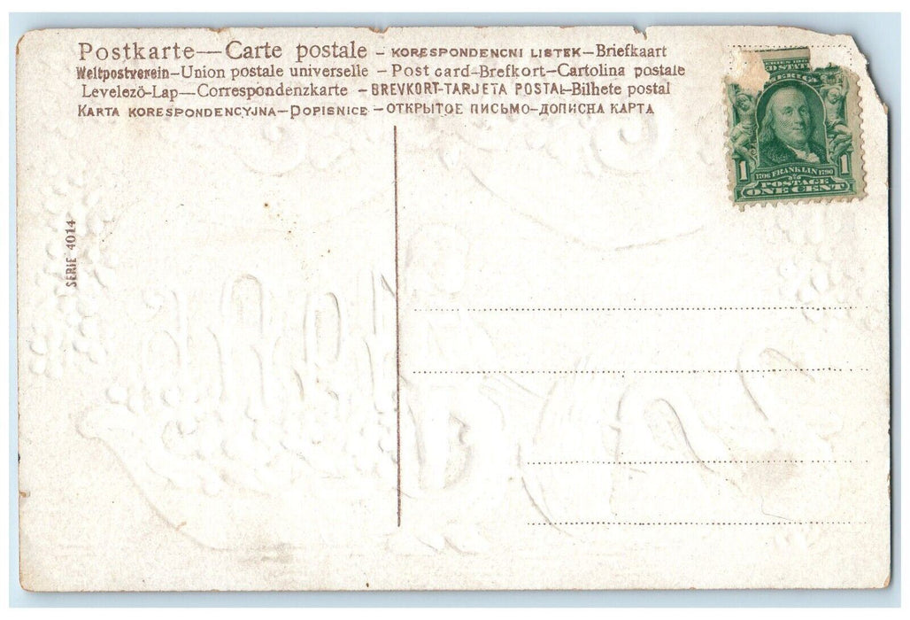 1906 Swan Pulling Boat Pansies Flowers Embossed Unposted Antique Postcard