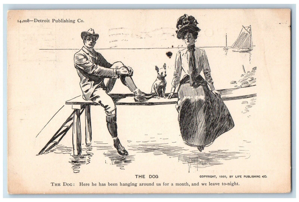 1905 Couple Romance Terrier Dog Sailboat New York NY Posted Antique Postcard