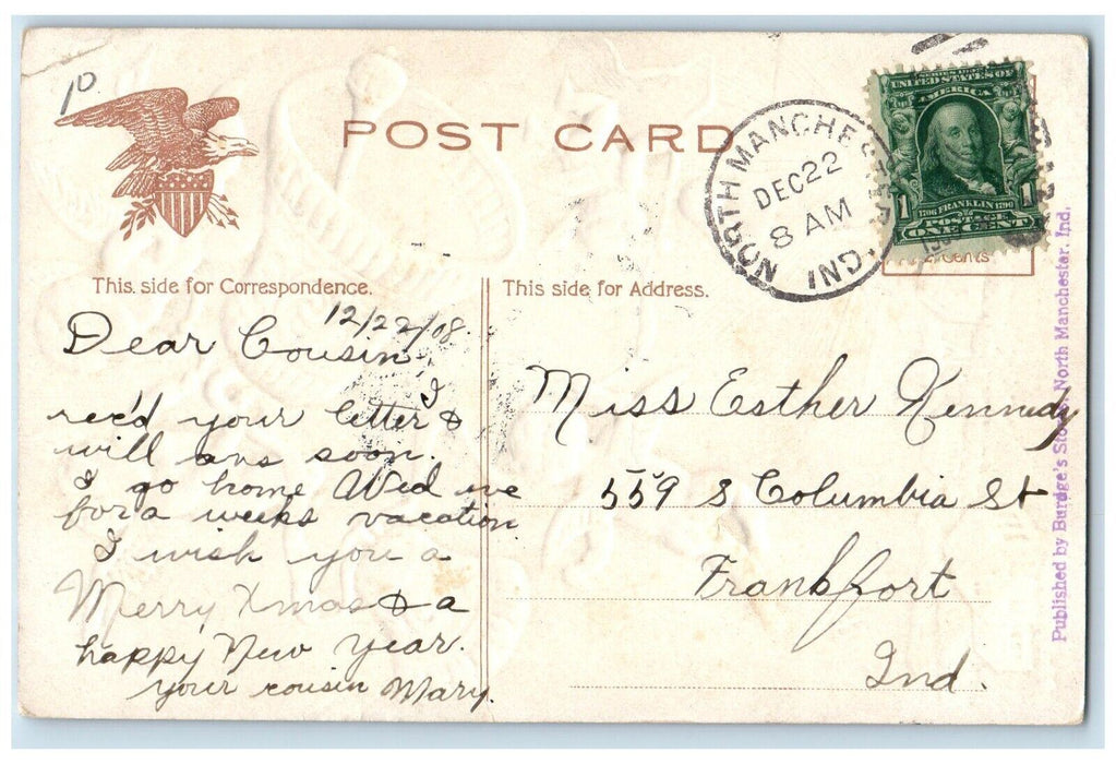 1908 Christmas Angels Ringing Bells House Church Rising Sun Winter Postcard