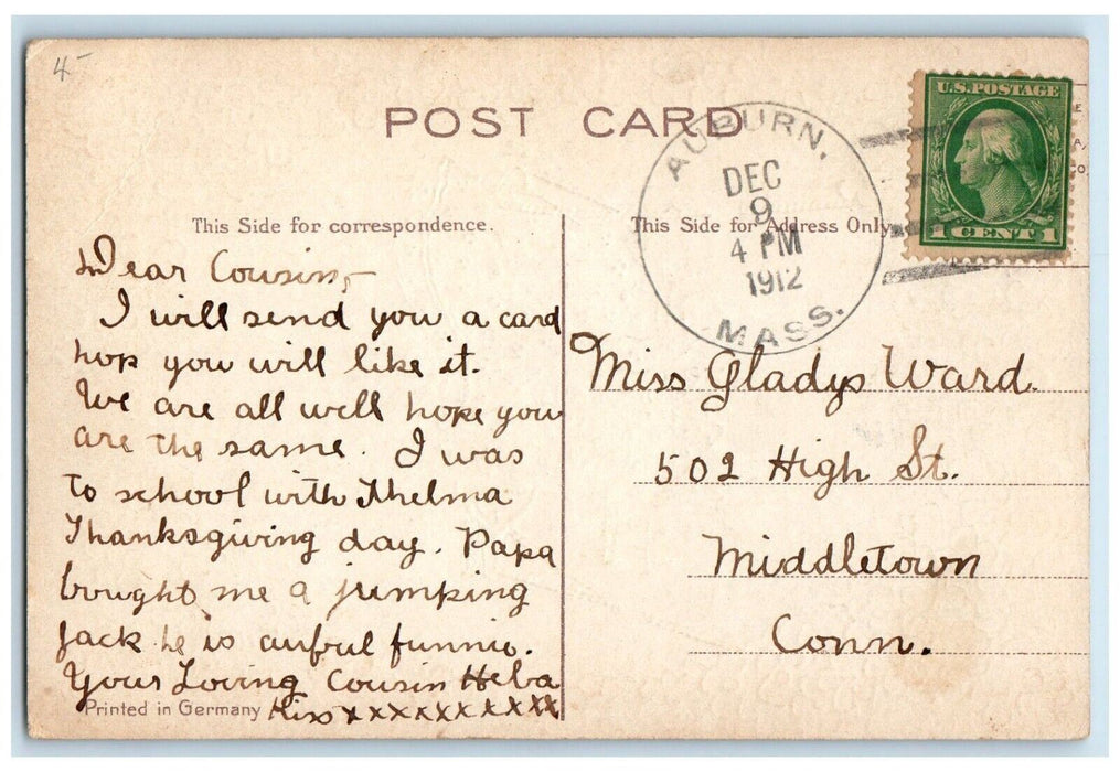 1912 Happy Returns Day Children Swing Pansies Auburn Massachusetts MA Postcard