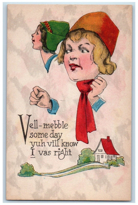 Dutch kids Vell Mebbie Someday Yuh Vill Know I Vas Right Humor Fighting Postcard