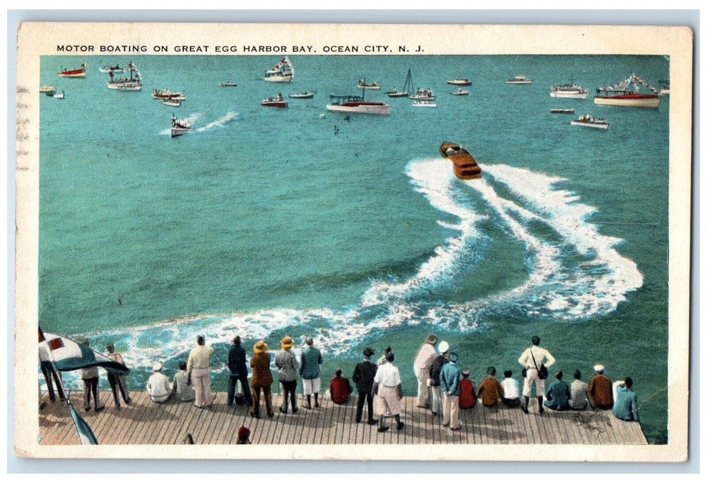 1930 Motor Boating On Great Egg Harbor Bay Ocean City New Jersey NJ Postcard