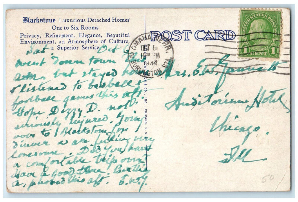 1934 The Blackstone Hotel Omaha Nebraska NE Vintage Posted Postcard