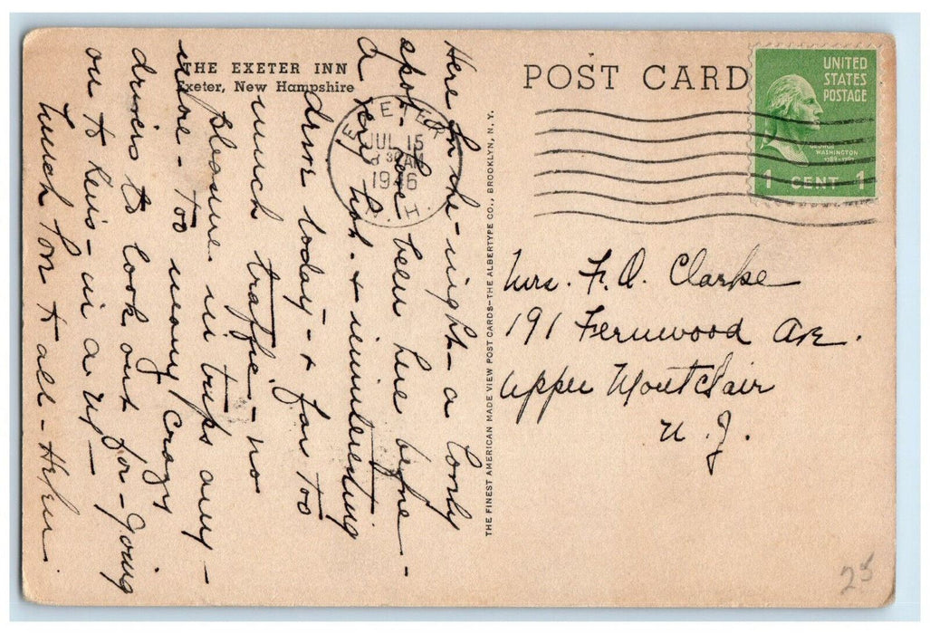 1946 The Exeter Inn Exeter New Hampshire NH Vintage Posted Postcard