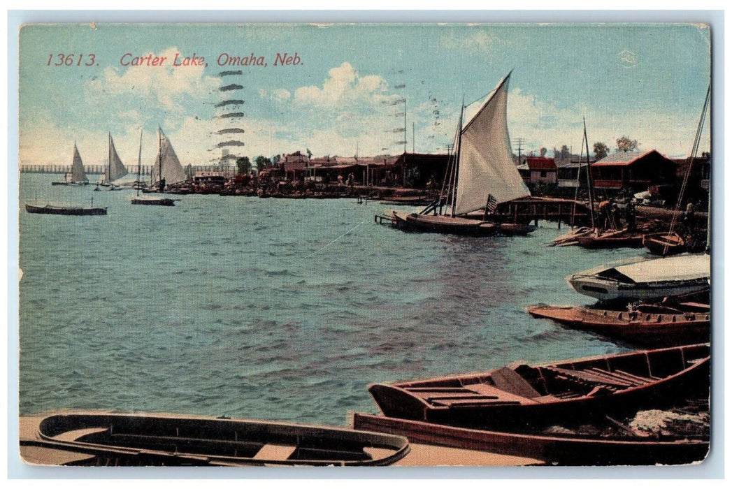 1915 Sailboats at Carter Lake Omaha Nebraska NE Antique Posted Postcard