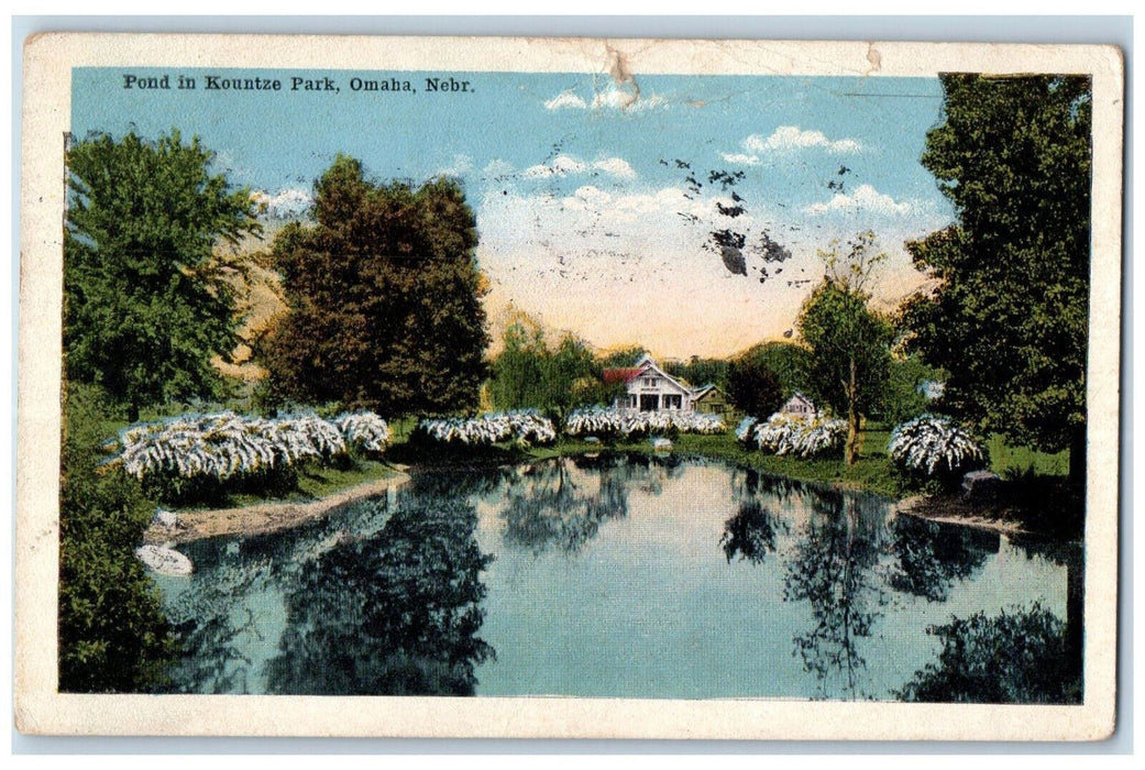 1917 Pond in Kountze Park Omaha Nebraska NE Antique Posted Postcard