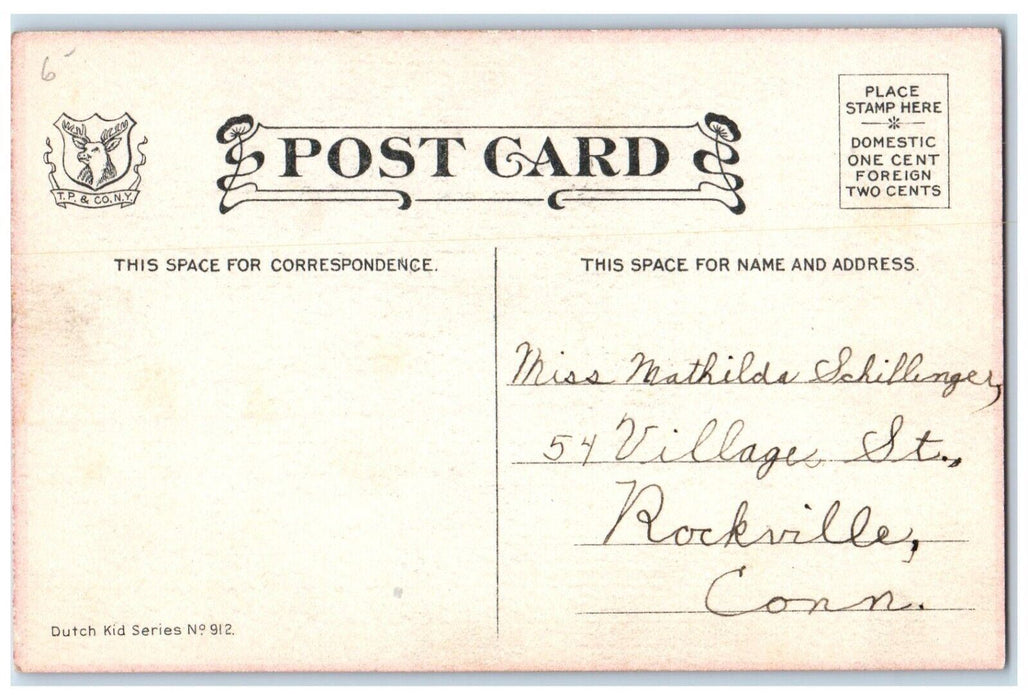 c1910's Dutch Man Sailor Sea Boat Rockville Connecticut CT Antique Postcard