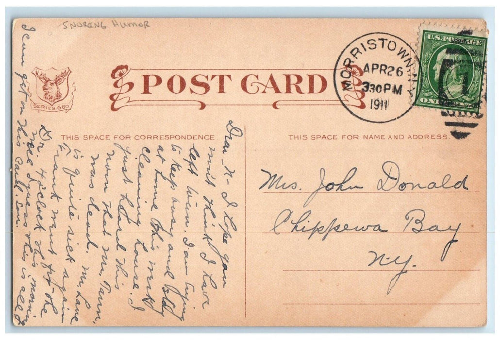 Man Snoring What Would You Do In Case Like This Humor Morristown NY Postcard
