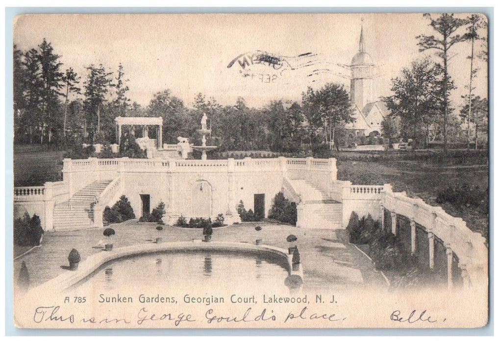 1906 Sunken Gardens Georgian Court Lakewood New Jersey NJ Antique Postcard