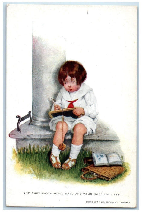 c1910's Sad Child Doing Homework School Days Gutmann Posted Antique Postcard