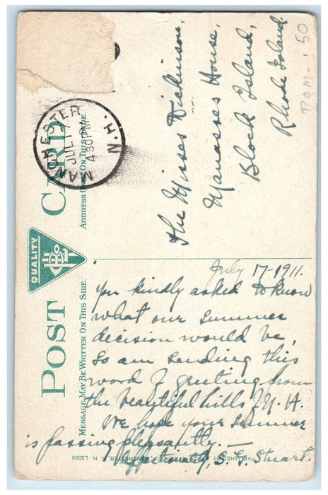 1911 View Shows Uncanoonuc Mountain Incline Railroad Manchester NH Postcard