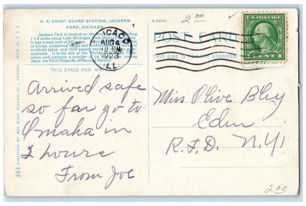 1923 US Coast Guard Station Jackson Park Chicago Illinois IL Antique Postcard