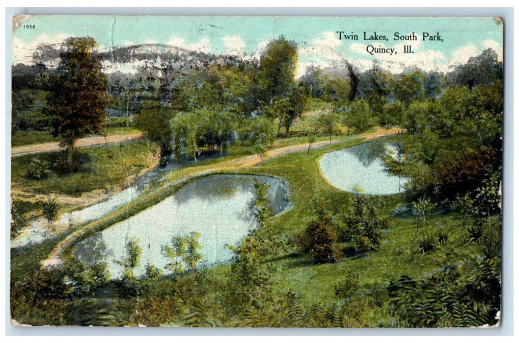 1909 Twin Lakes South Park Quincy Illinois IL Antique Posted Postcard