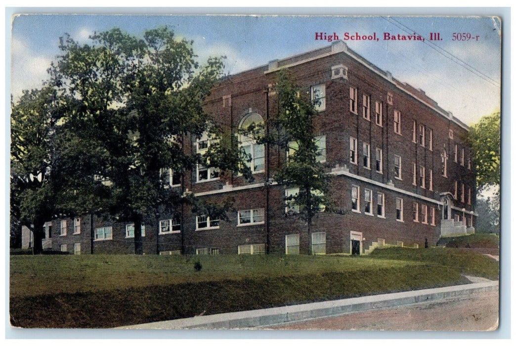 1931 High School Building Batavia Illinois IL Vintage Posted Postcard