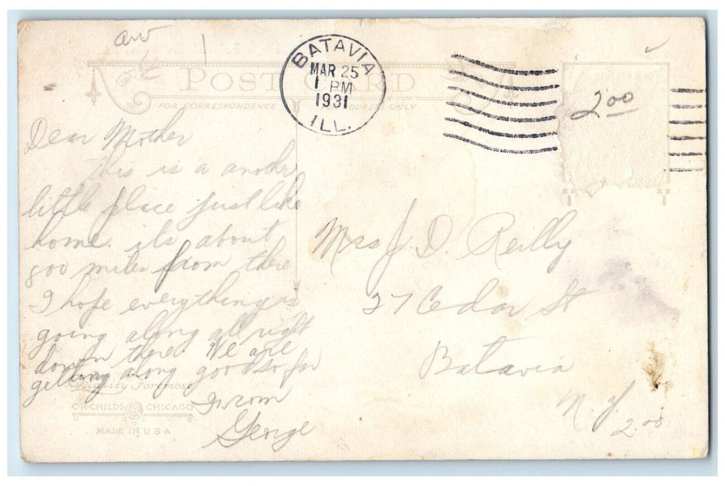 1931 High School Building Batavia Illinois IL Vintage Posted Postcard