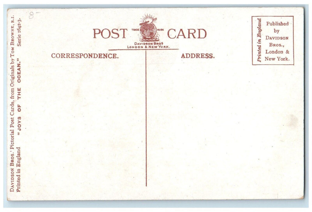 c1910's The Honeymoon Couple Joys Of The Ocean Tom Browne Antique Postcard